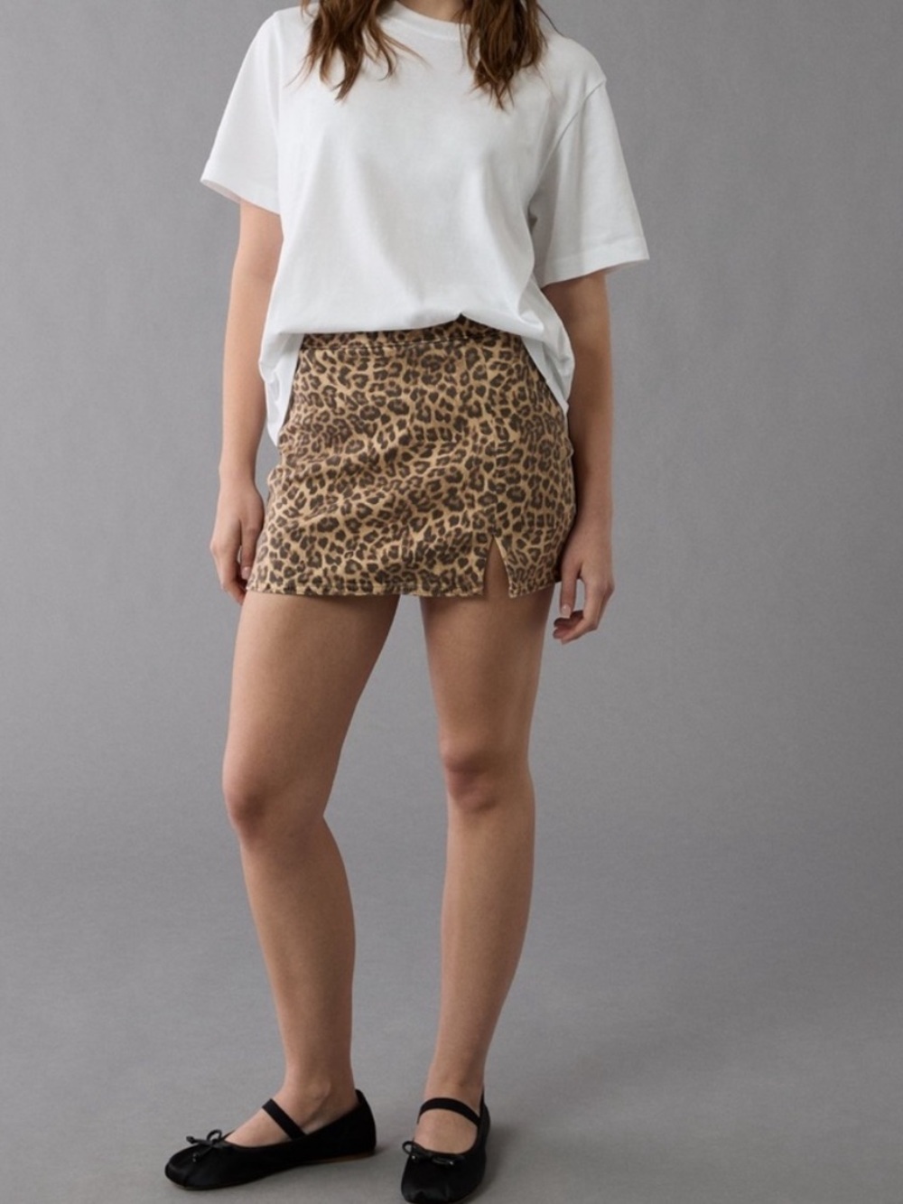 American Eagle It Knit Next Level Stretch Leopard Print Slit Mini Skort size 20